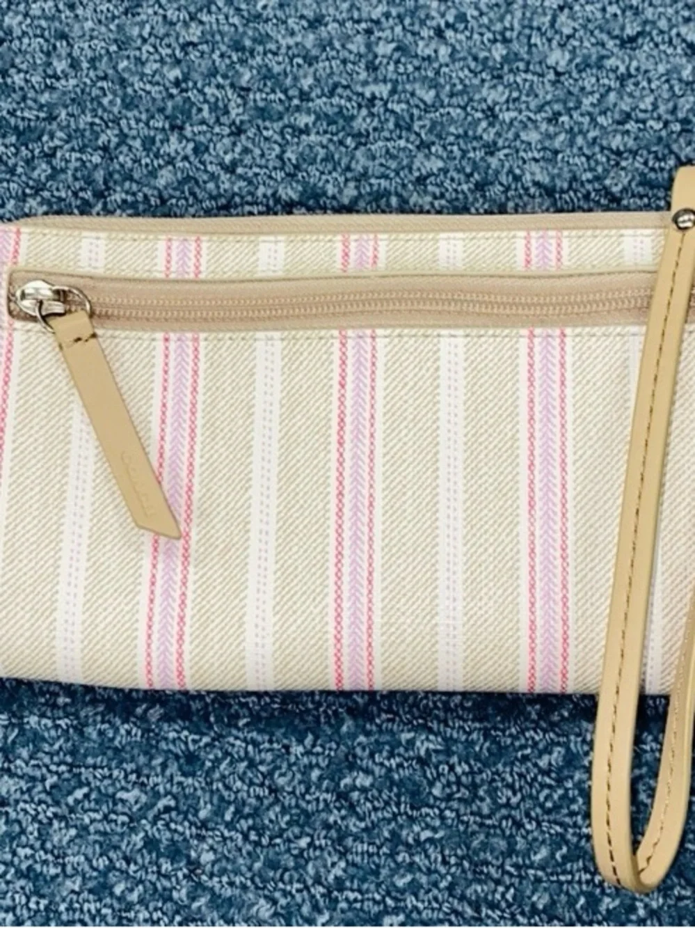 COACH Striped Beige and Pink Wristlet